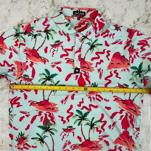 Bad Birdie Men's L Short Sleeves Golf Polo Shirt Hawaiian Tropical Print - Picture 11 of 14